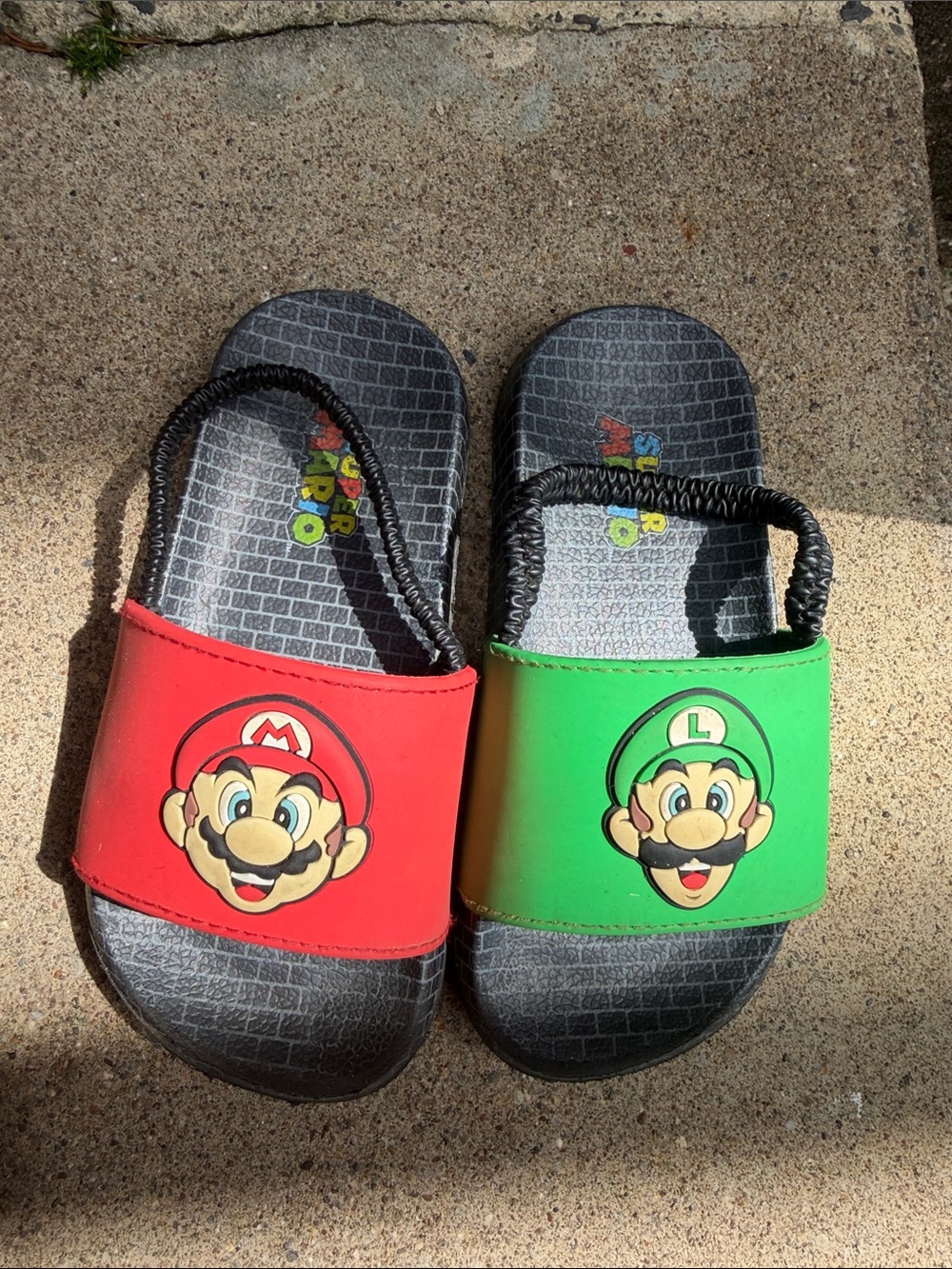 Red and Green Super Mario Kids Slide Sandals